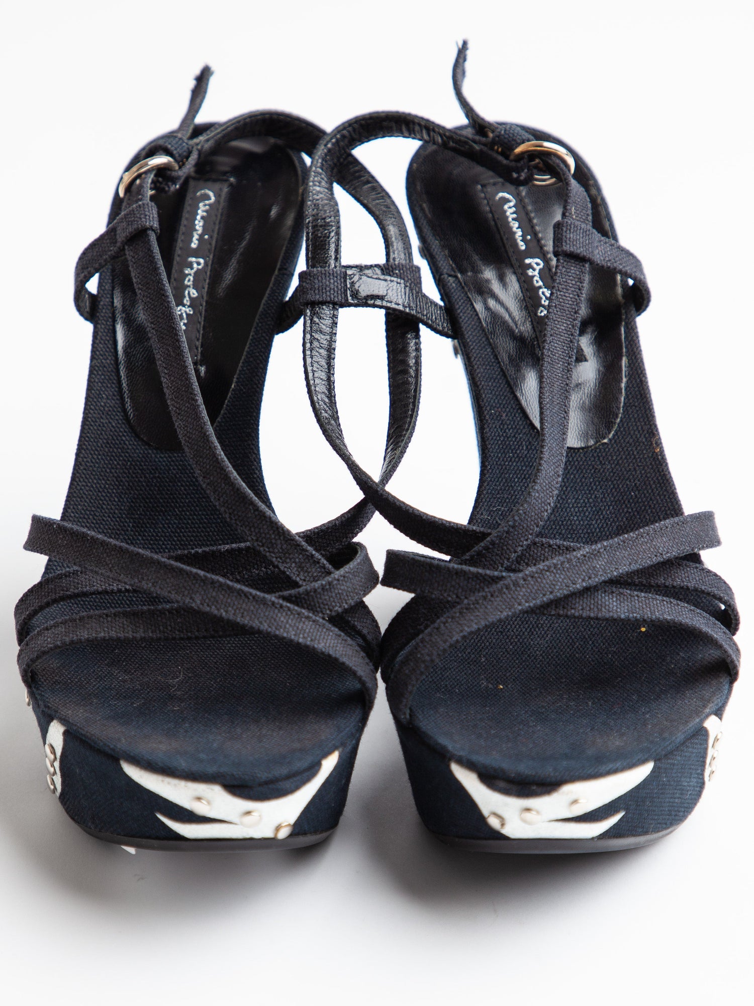 NEW Mario Bologna Black Wedge Heels Size 36 with Embellishments