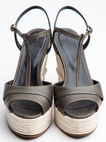 Good Sergio Rossi Orange Leather Wedge Sandals Size 34 Women