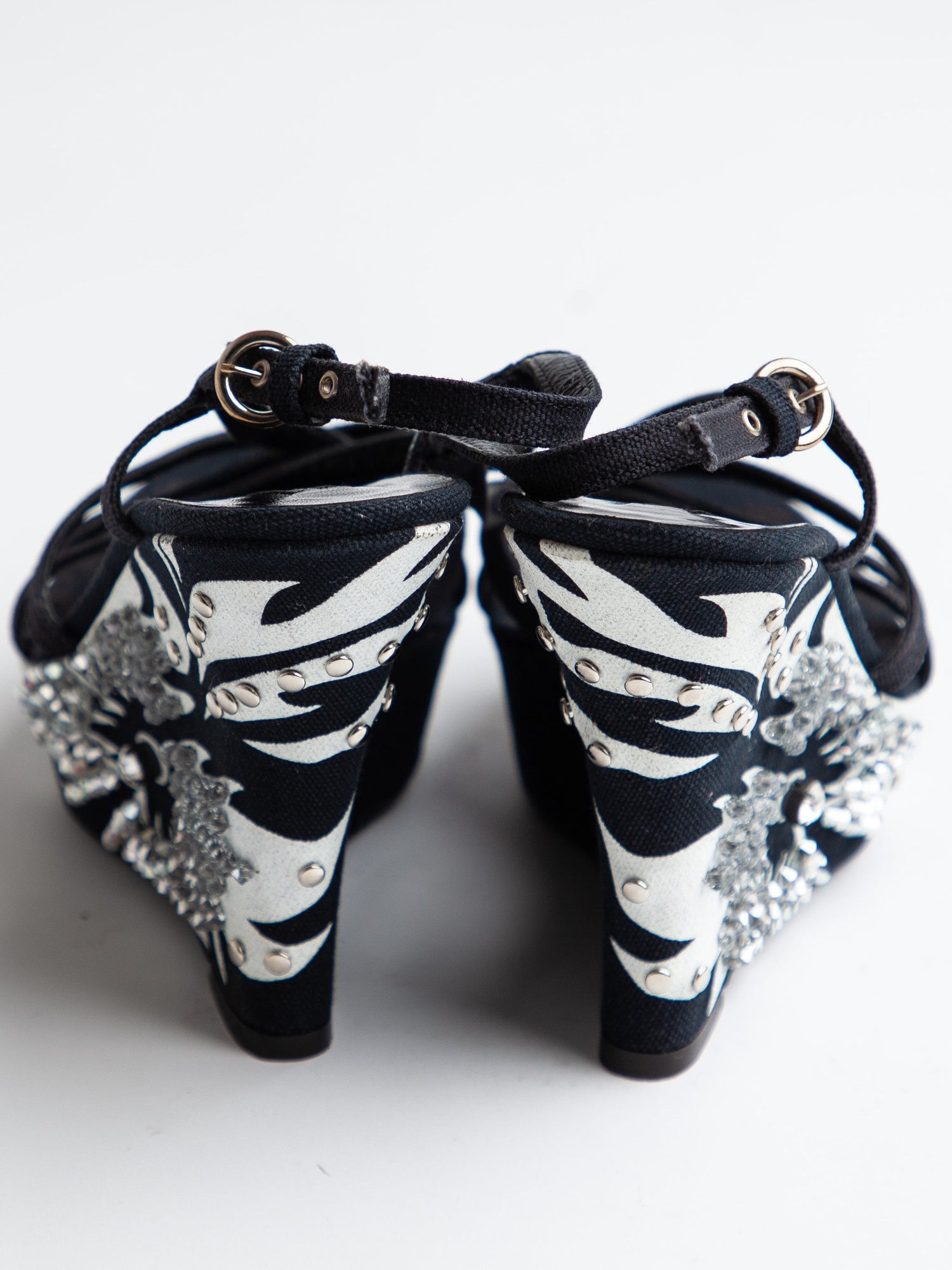 NEW Mario Bologna Black Wedge Heels Size 36 with Embellishments