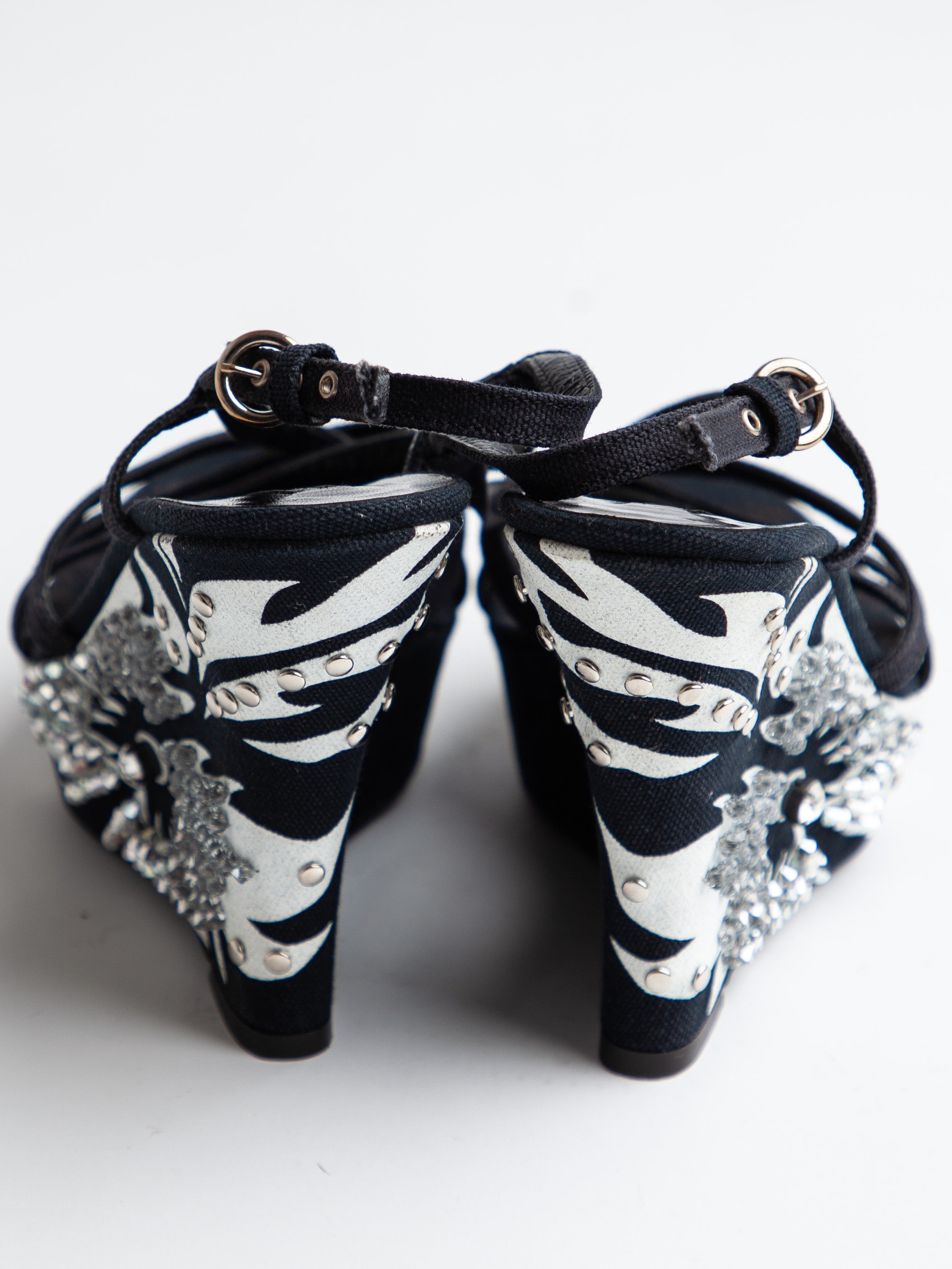 NEW Mario Bologna Black Wedge Heels Size 36 with Embellishments