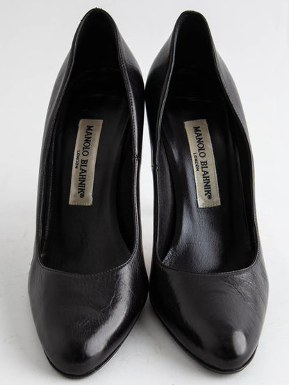 Perfect Manolo Blahnik Black Leather High-Heeled Shoes Size 36