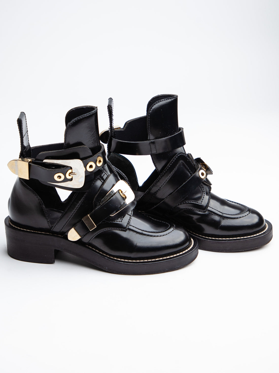 Good Balenciaga Black Leather Ankle Boots Size 35.5 with Buckles