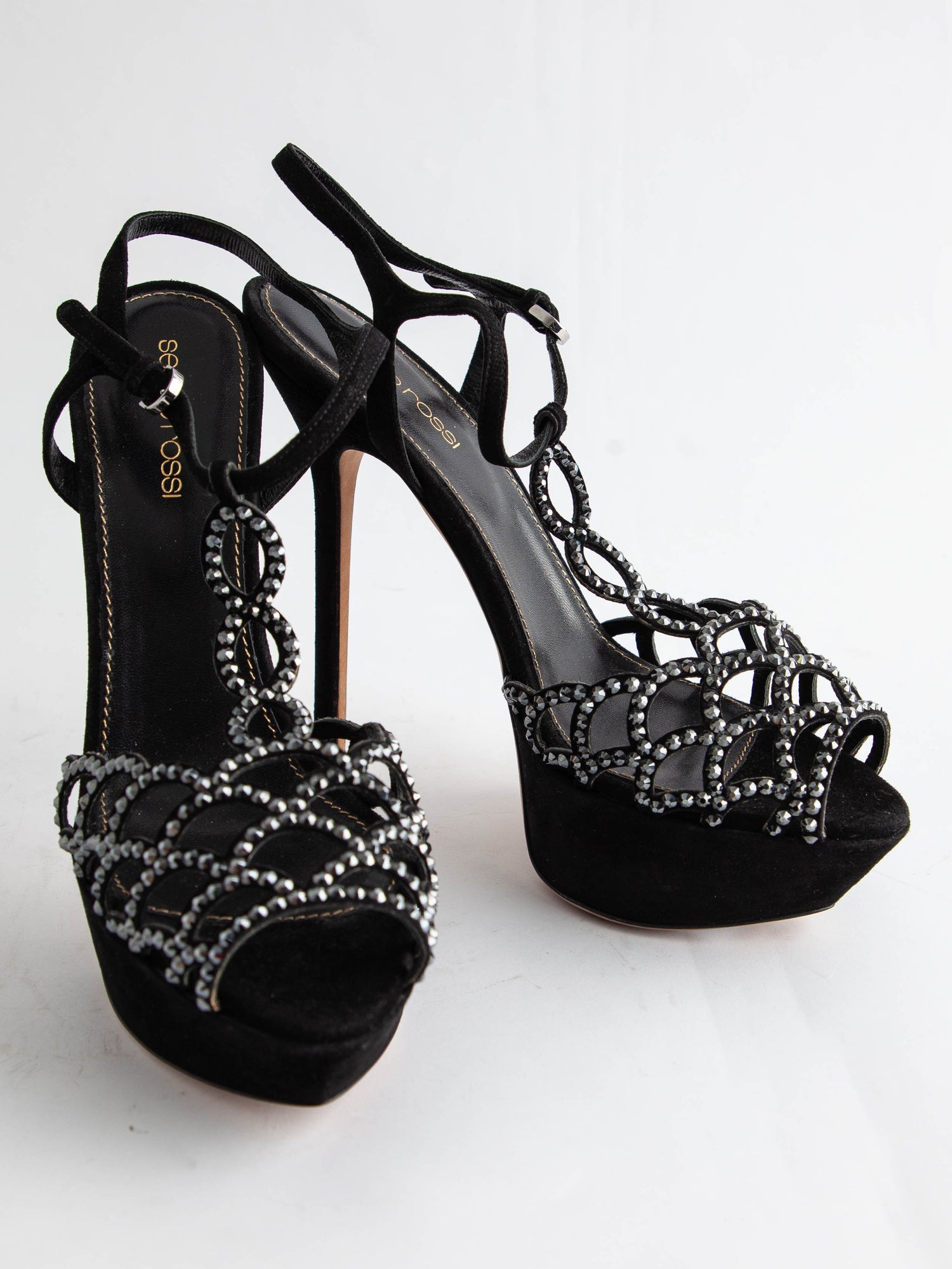 Good Sergio Rossi Black Genuine Suede High-Heeled Sandals Size 36