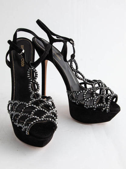 Good Sergio Rossi Black Genuine Suede High-Heeled Sandals Size 36