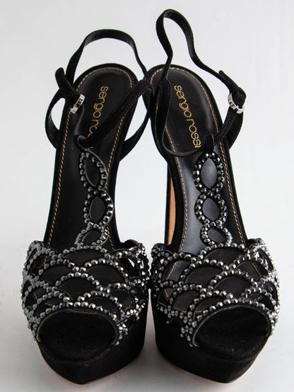 Good Sergio Rossi Black Genuine Suede High-Heeled Sandals Size 36