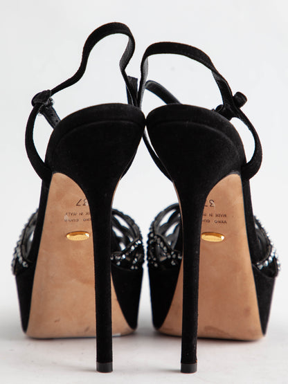 Good Sergio Rossi Black Genuine Suede High-Heeled Sandals Size 36
