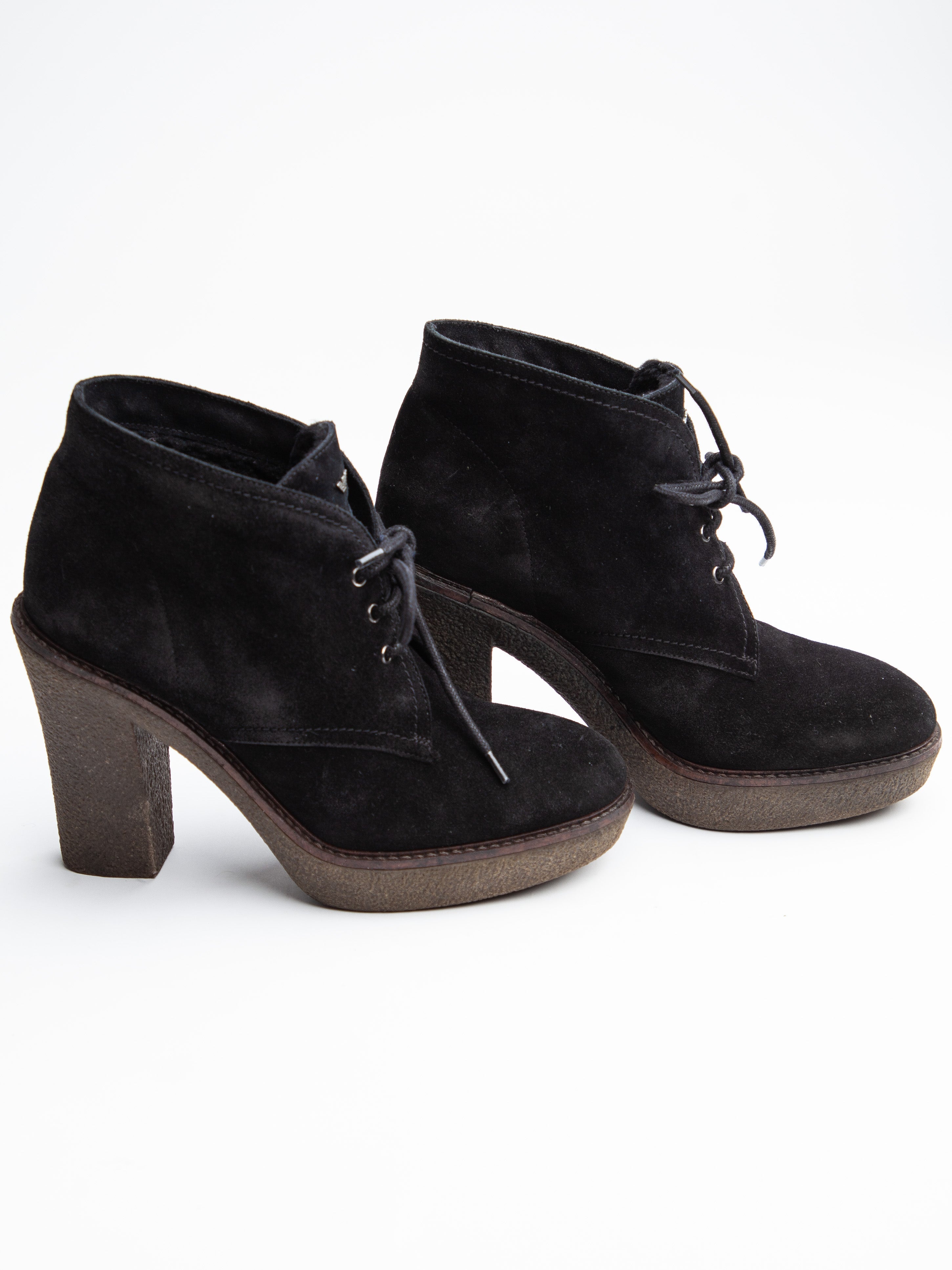 Good Emporio Armani Black Genuine Suede Ankle Boots Size 35.5