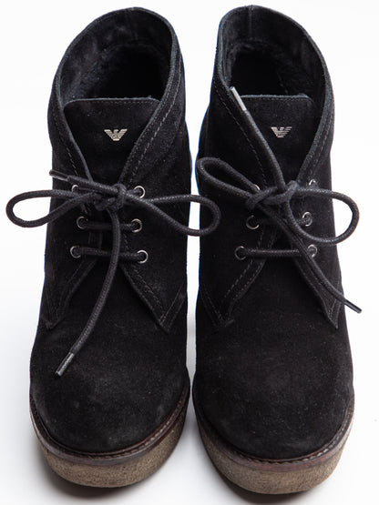 Good Emporio Armani Black Genuine Suede Ankle Boots Size 35.5