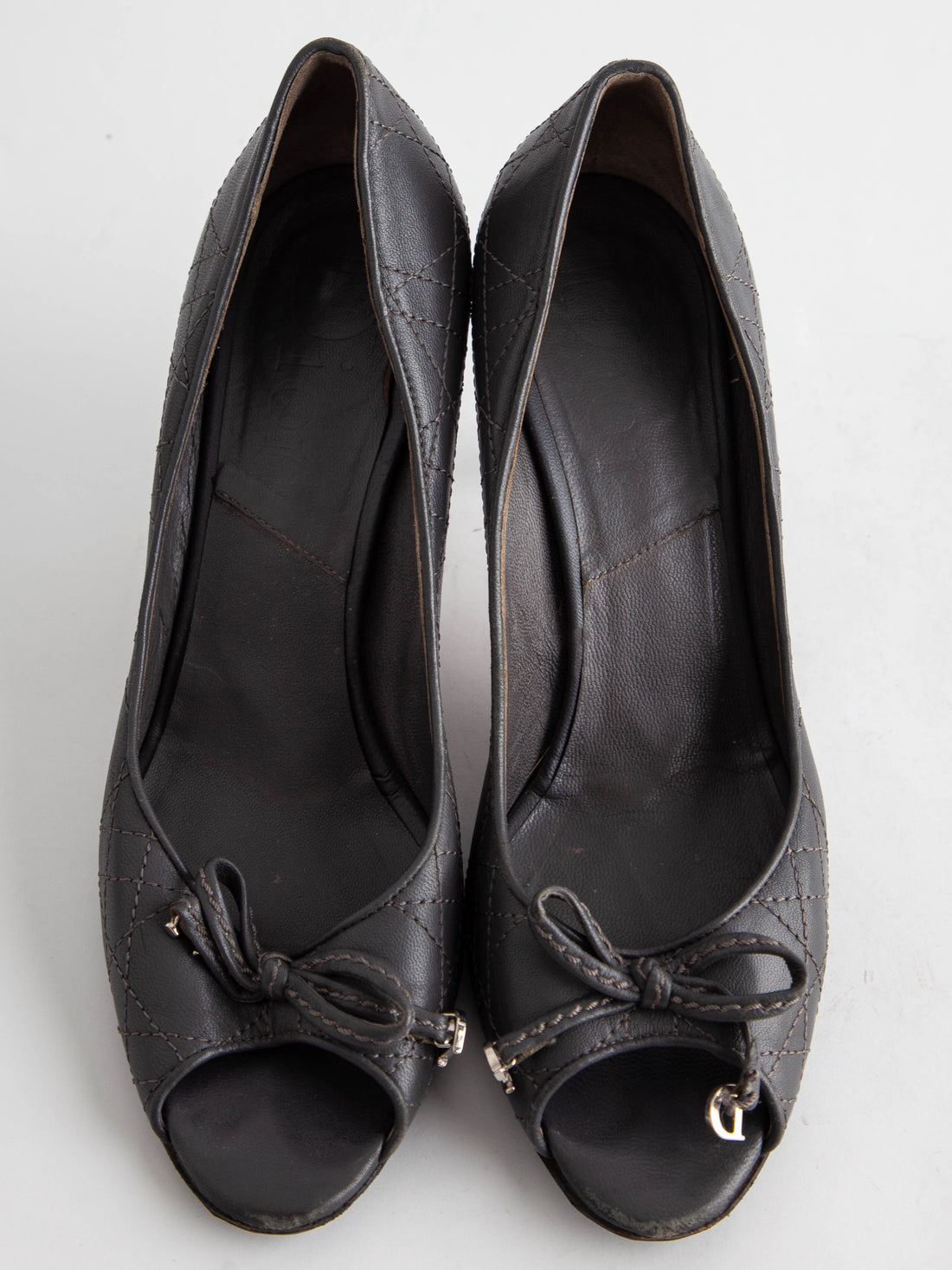 Good Dior Gray Leather Peep-Toe High Heels Size 37.5