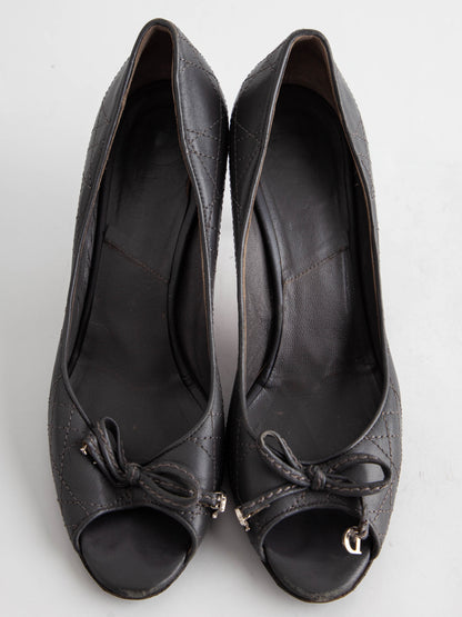 Good Dior Gray Leather Peep-Toe High Heels Size 37.5