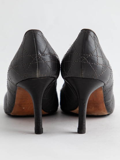 Good Dior Gray Leather Peep-Toe High Heels Size 37.5