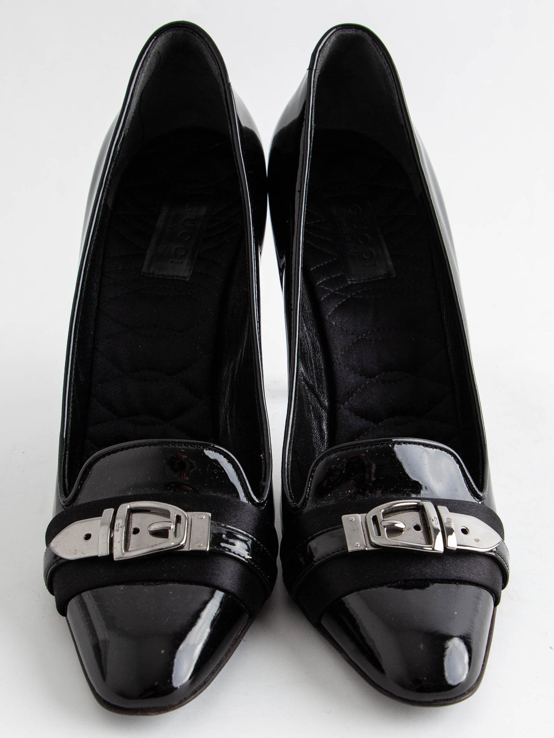 Good Gucci Black Leather High-Heeled Shoes Size 38 with Buckle