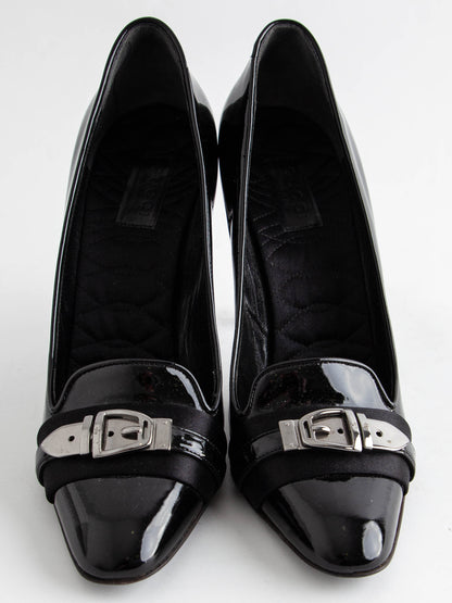 Good Gucci Black Leather High-Heeled Shoes Size 38 with Buckle
