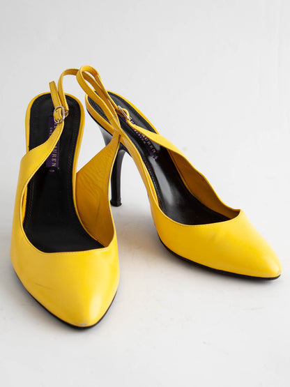 Good Ralph Lauren Yellow Leather Slingback Heels Size 39