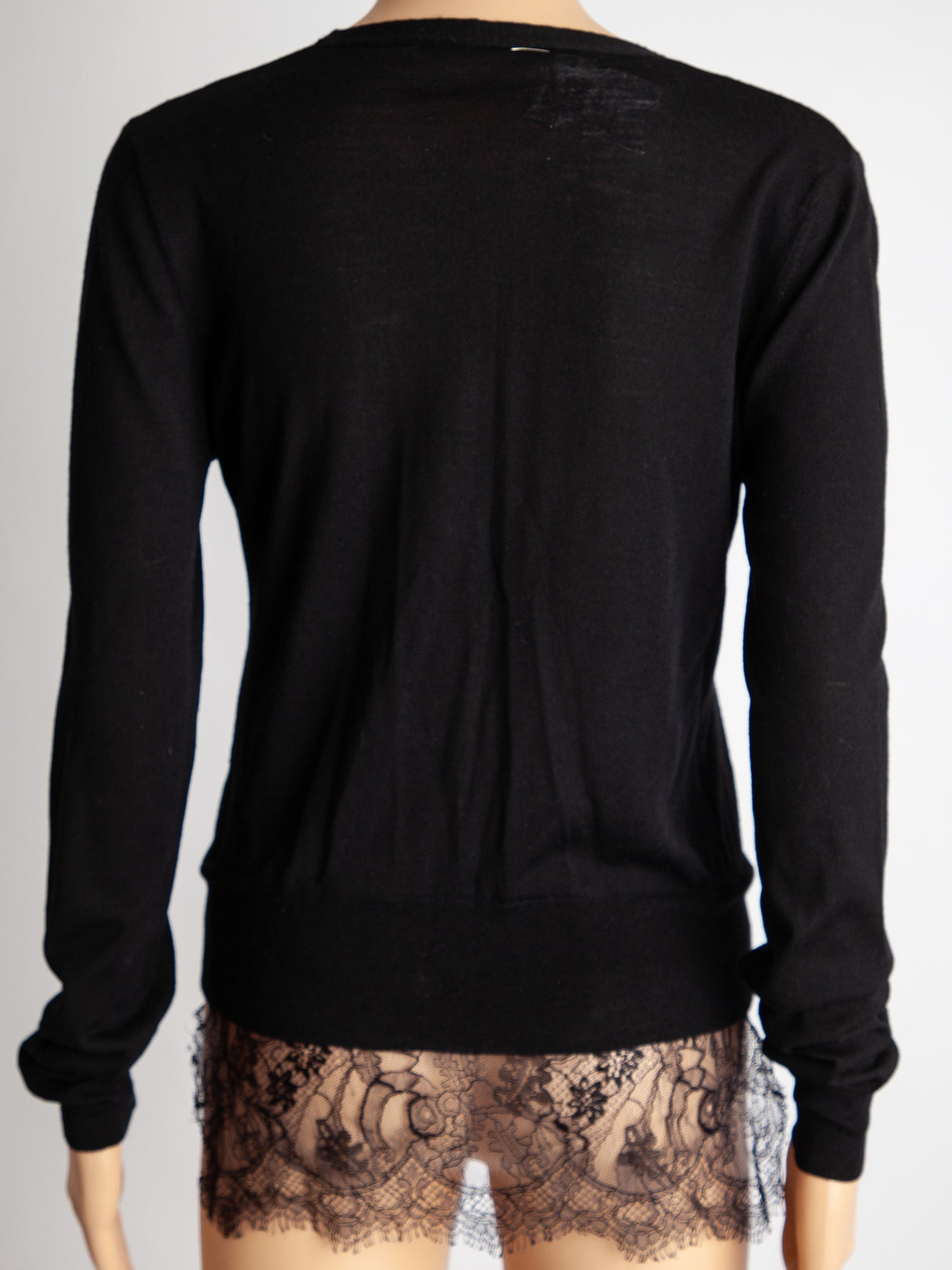 Good Emilio Pucci Black Cardigan XS V-Neck Lace Detailing