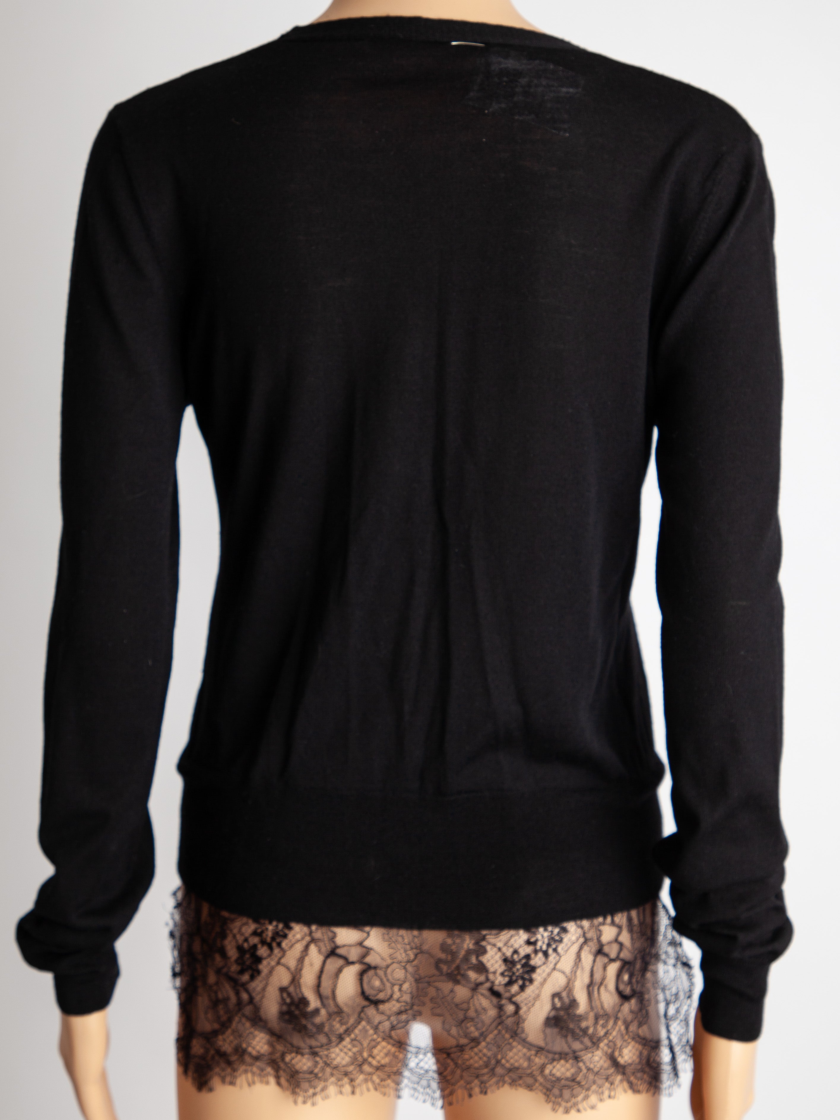 Good Emilio Pucci Black Cardigan XS V-Neck Lace Detailing