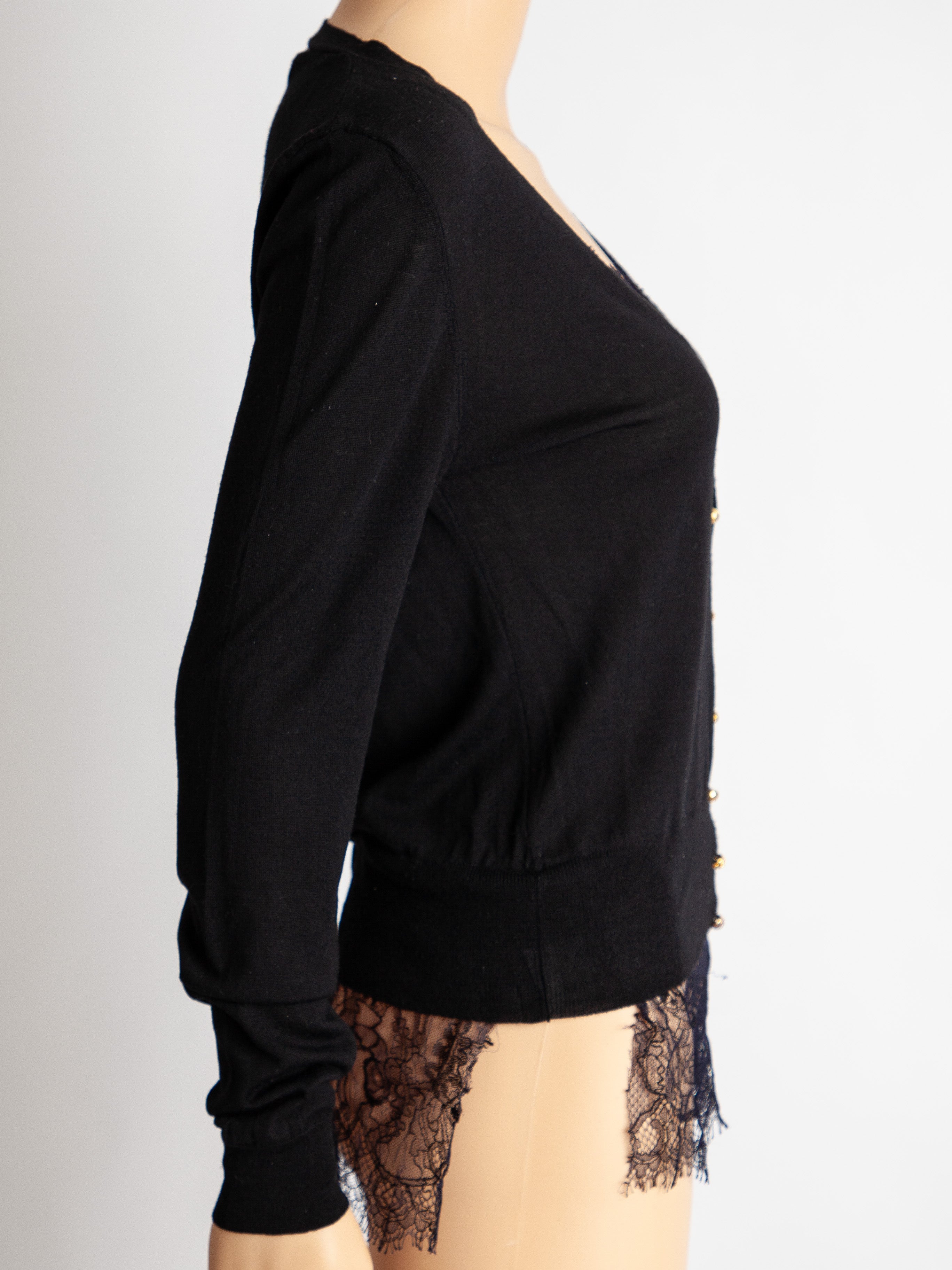 Good Emilio Pucci Black Cardigan XS V-Neck Lace Detailing