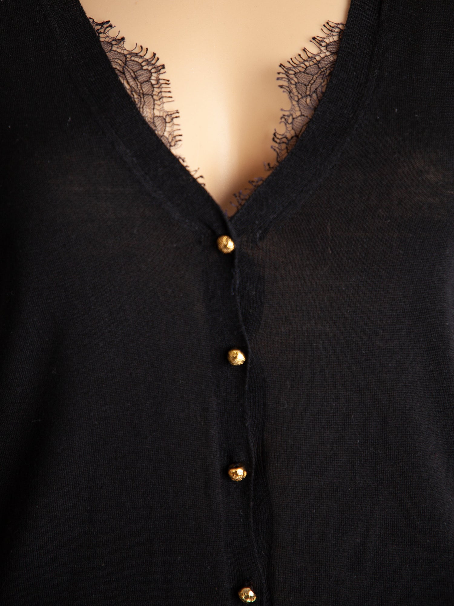 Good Emilio Pucci Black Cardigan XS V-Neck Lace Detailing