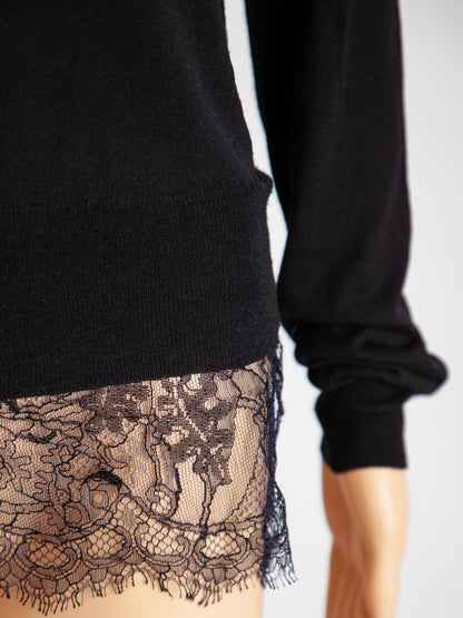 Good Emilio Pucci Black Cardigan XS V-Neck Lace Detailing