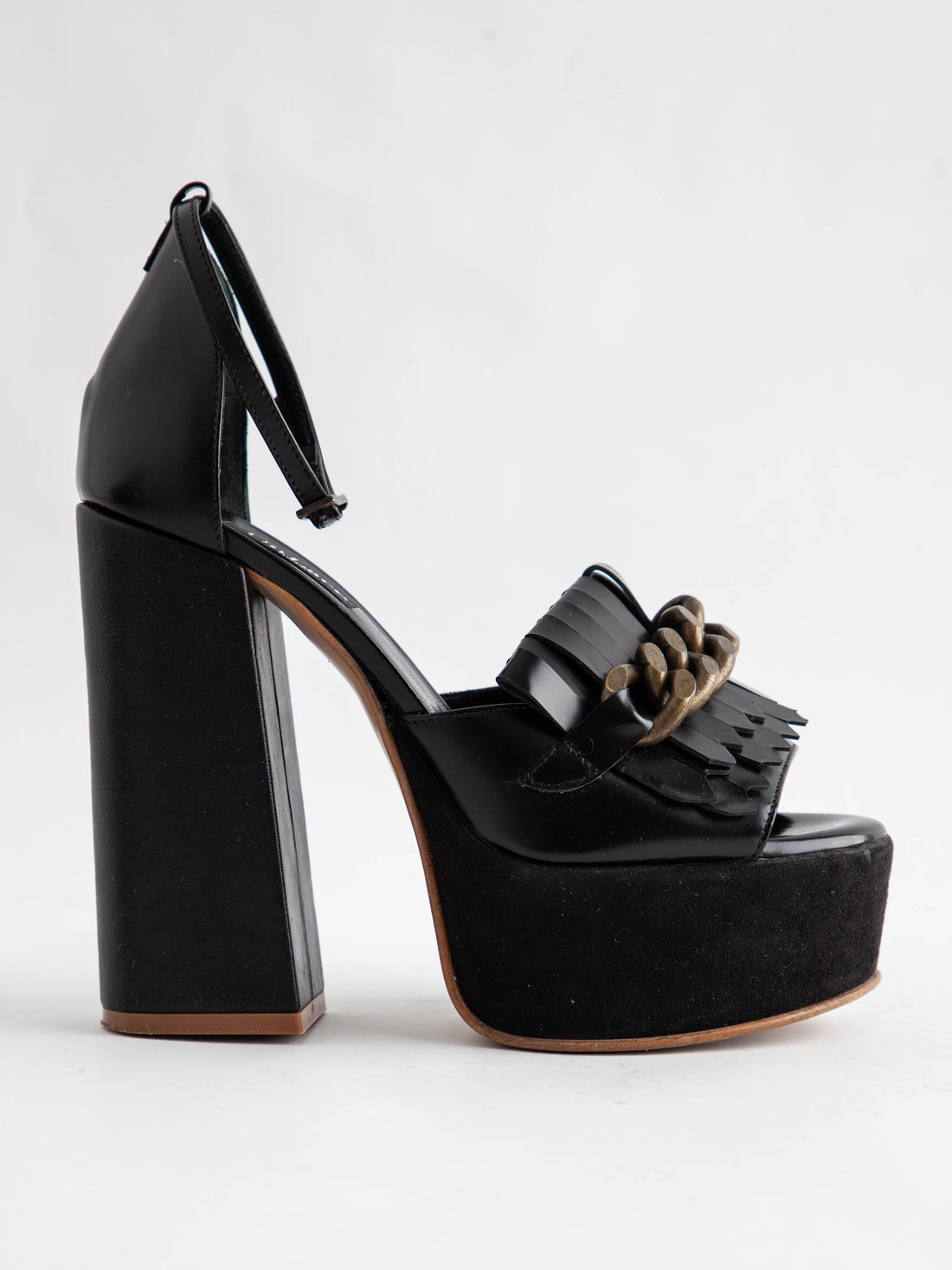 Good UnLace Black High-Heeled Platform Shoes Leather Women