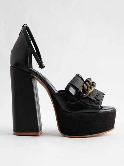 Good UnLace Black High-Heeled Platform Shoes Leather Women