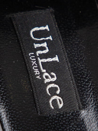 Good UnLace Black High-Heeled Platform Shoes Leather Women