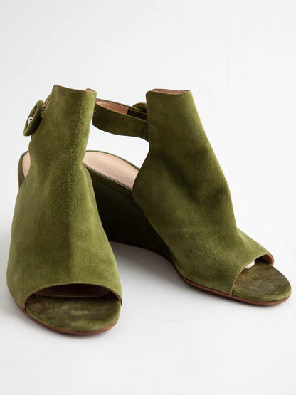 Good Gianvito Rossi Green Genuine Suede Wedge Sandals Size 35