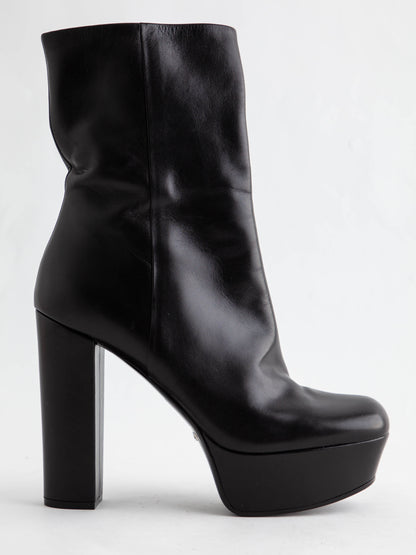 Good Gucci Black Leather Platform Ankle Boots Size 38.5