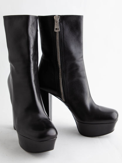 Good Gucci Black Leather Platform Ankle Boots Size 38.5