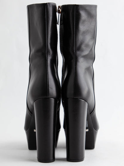 Good Gucci Black Leather Platform Ankle Boots Size 38.5