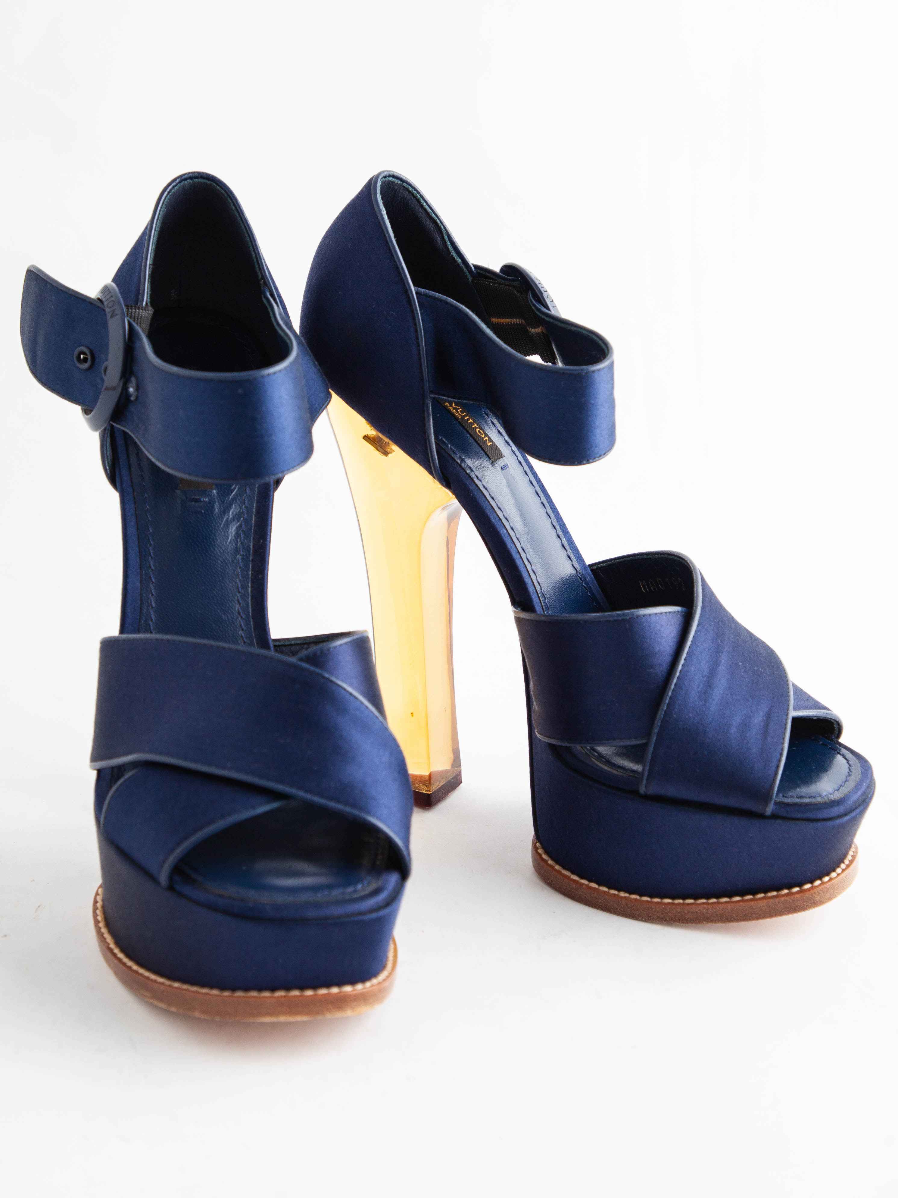 Good Condition Louis Vuitton Blue High Heeled Sandals Size 38.5