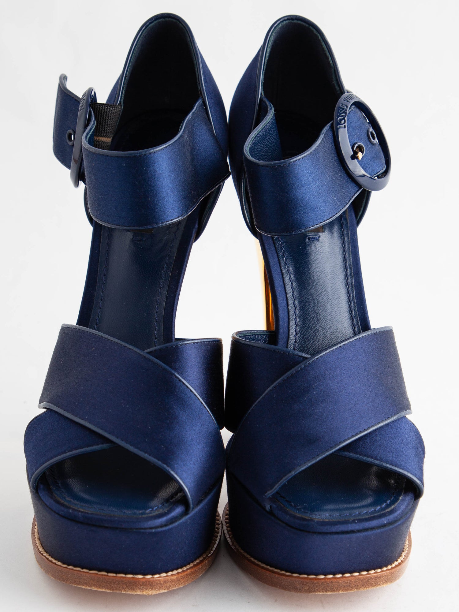 Good Condition Louis Vuitton Blue High Heeled Sandals Size 38.5