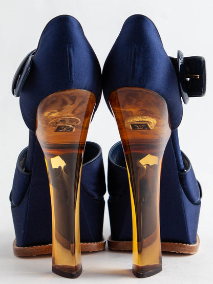 Good Condition Louis Vuitton Blue High Heeled Sandals Size 38.5