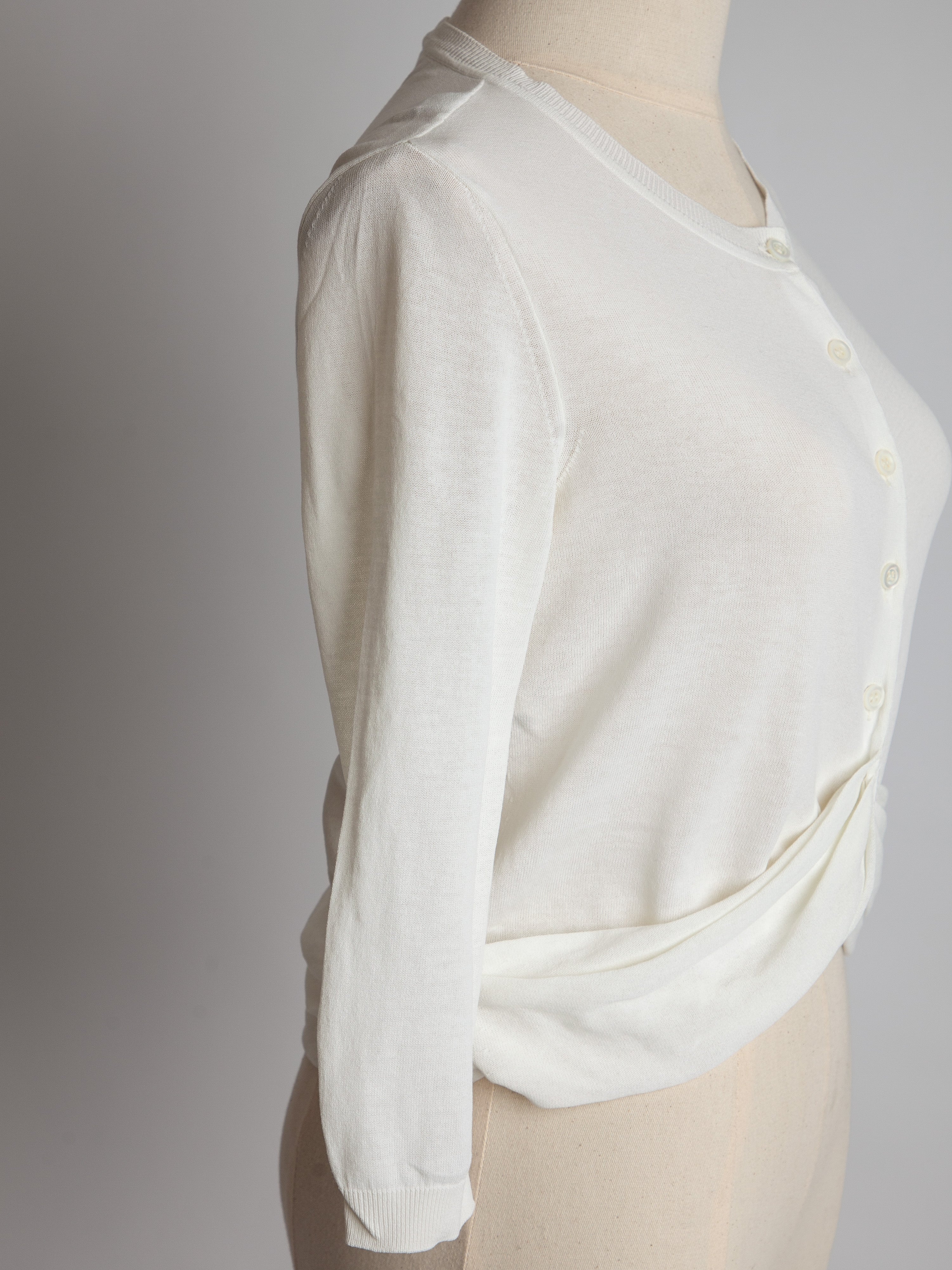 Good Moschino White Cotton Cardigan Size XS with Gathered Waist Detail