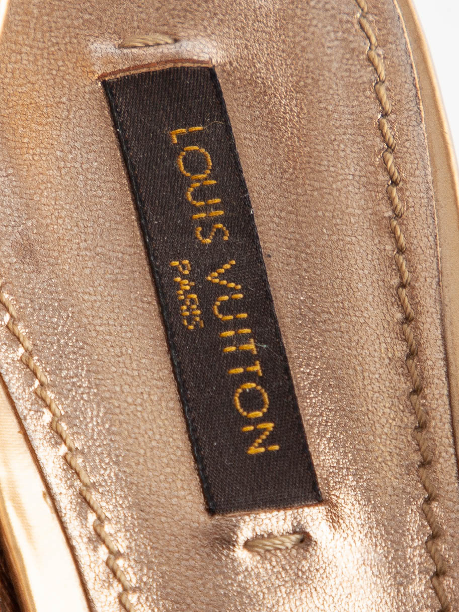 Good Louis Vuitton Yellow Wedge Sandals Size 37.5 Metallic Lacquer