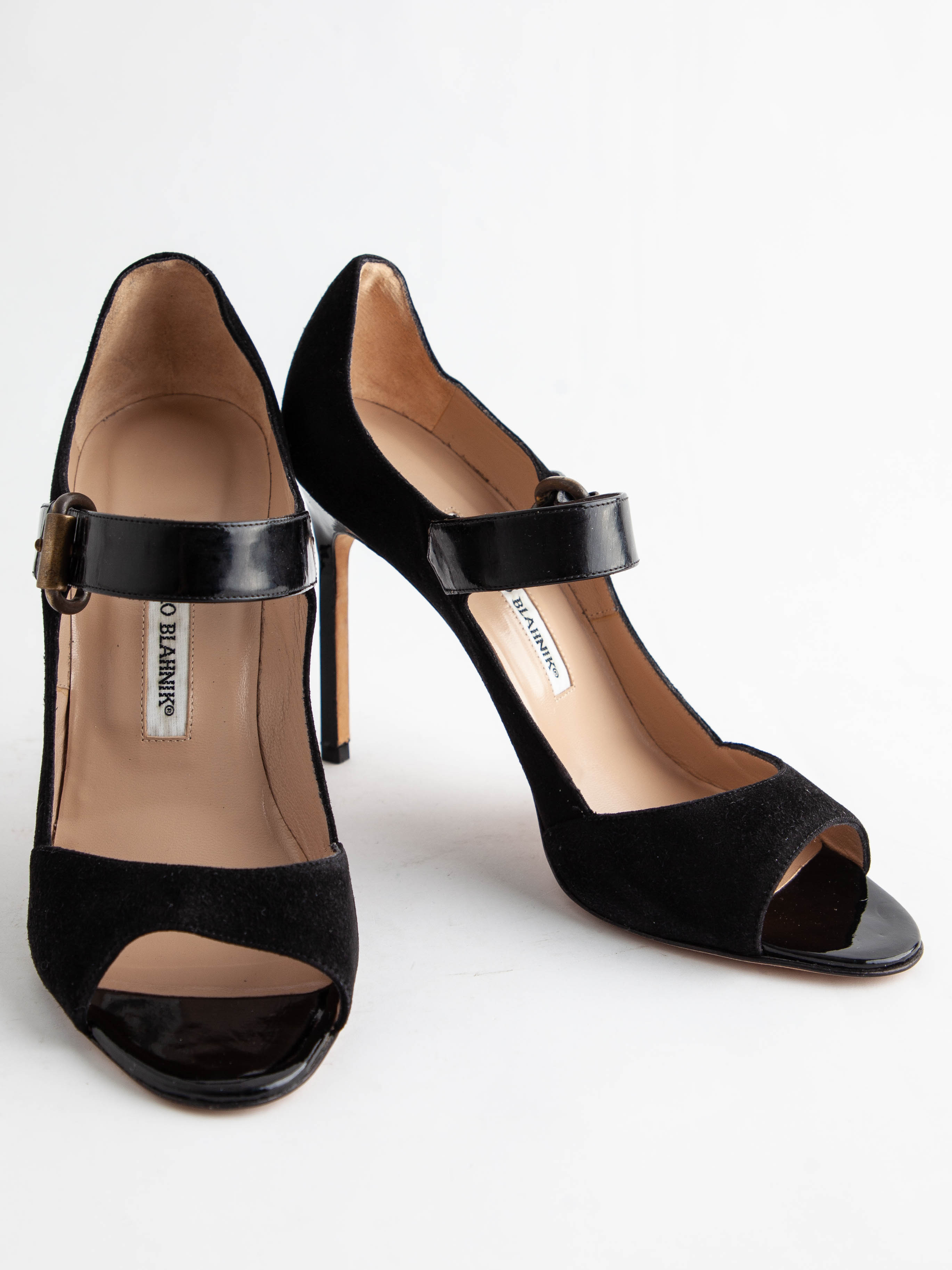 Good Manolo Blahnik Black Suede High-Heeled Open-Toe Shoes Size 39