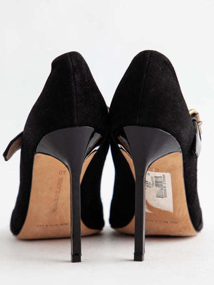 Good Manolo Blahnik Black Suede High-Heeled Open-Toe Shoes Size 39