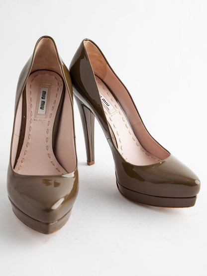 Excellent Miu Miu Green Lacquer High-Heeled Pumps Size 37
