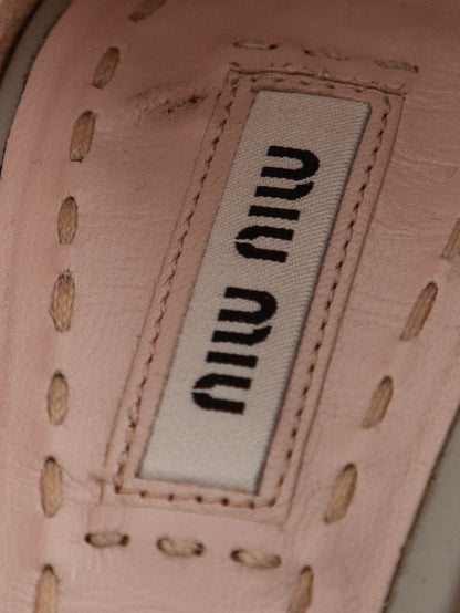 Excellent Miu Miu Gray Lacquer Platform Peep-Toe Heels Size 37