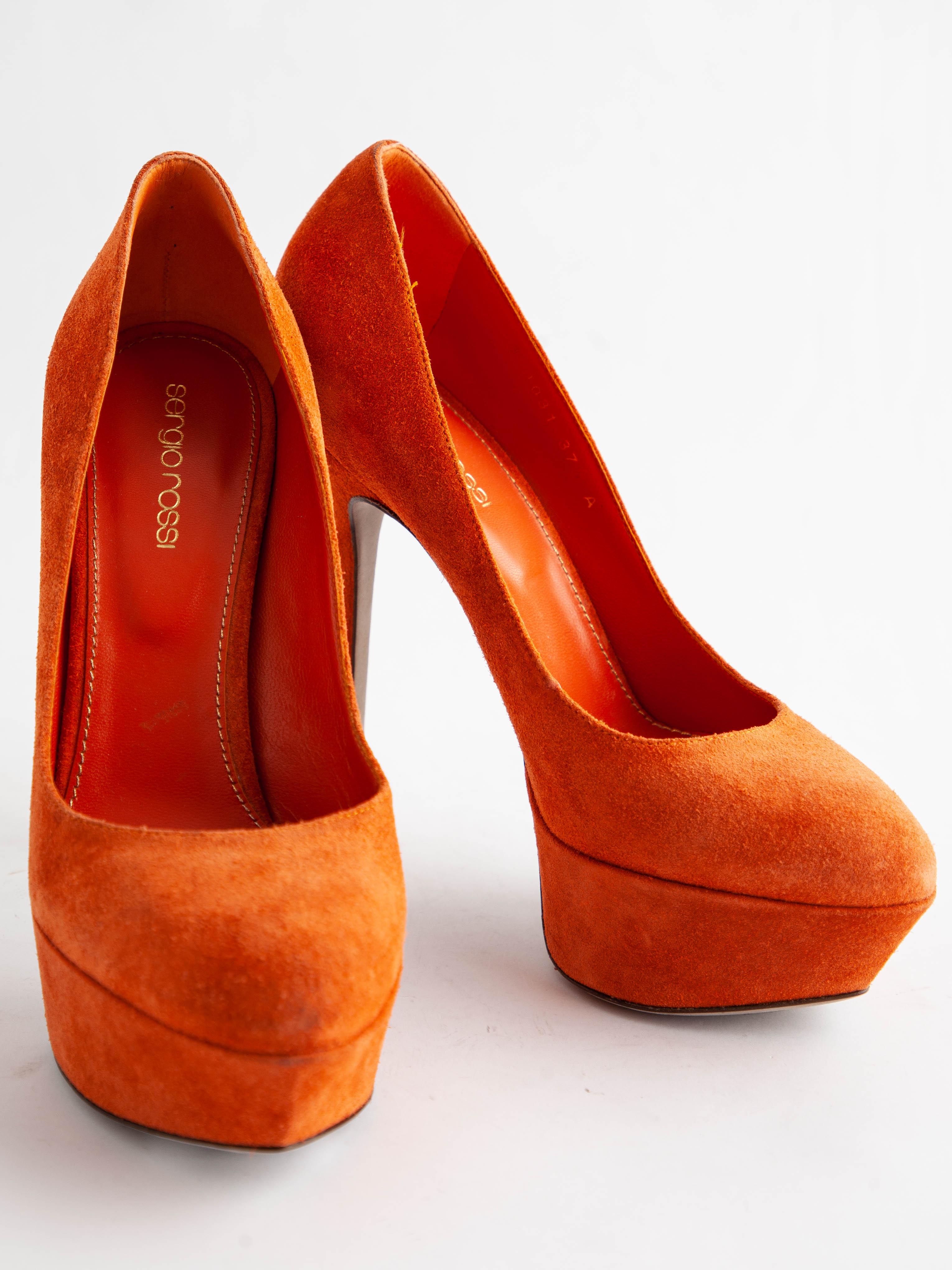 NEW Sergio Rossi Orange Genuine Suede High-Heeled Platform Shoes Size 37