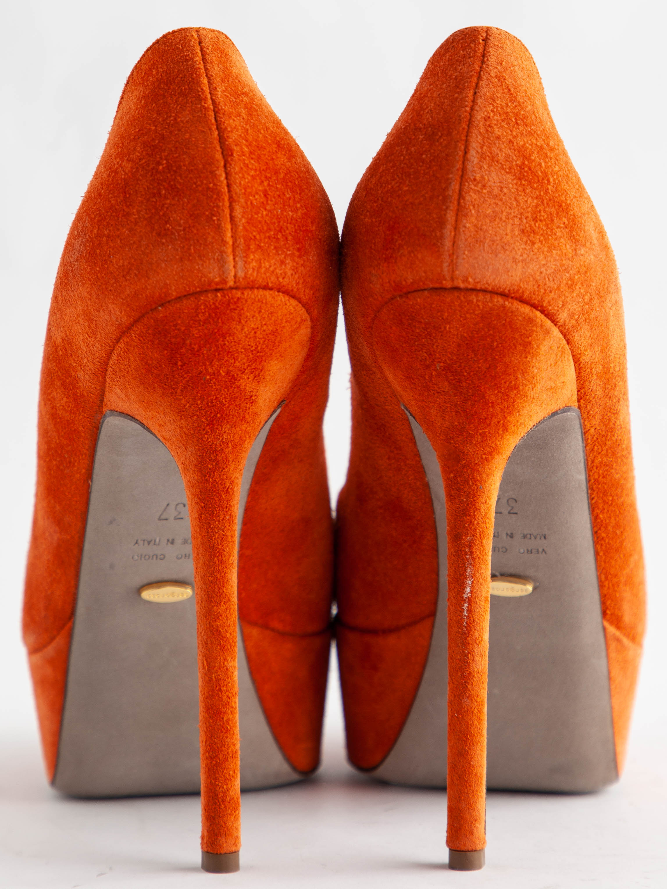 NEW Sergio Rossi Orange Genuine Suede High-Heeled Platform Shoes Size 37