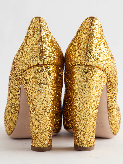 Excellent Miu Miu Yellow Leather High-Heeled Shoes Size 37