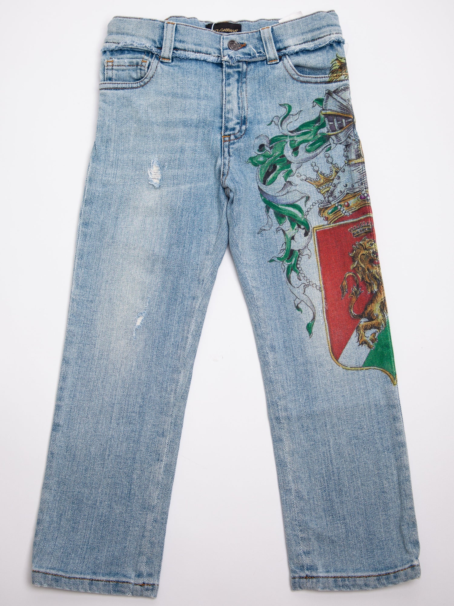 Average Dolce Gabbana Blue Cotton Jeans for Kids Size 7 with Embroidery