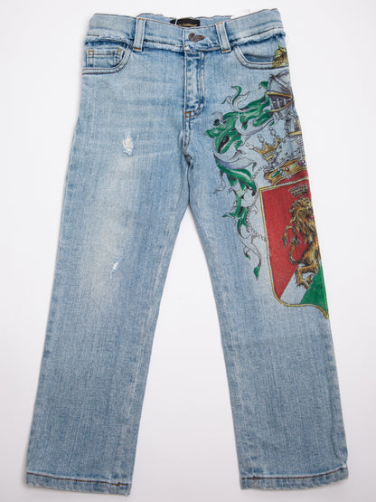 Average Dolce Gabbana Blue Cotton Jeans for Kids Size 7 with Embroidery