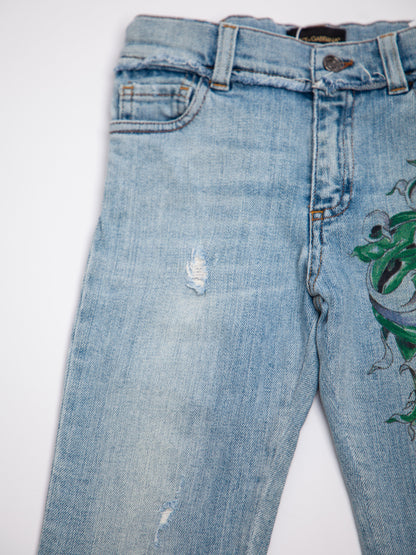 Average Dolce Gabbana Blue Cotton Jeans for Kids Size 7 with Embroidery