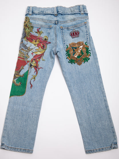 Average Dolce Gabbana Blue Cotton Jeans for Kids Size 7 with Embroidery