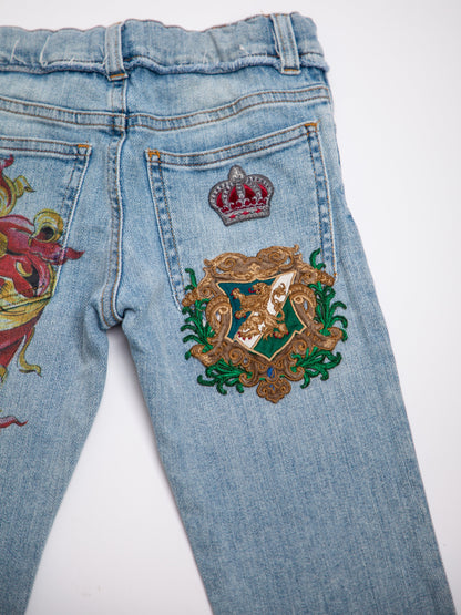 Average Dolce Gabbana Blue Cotton Jeans for Kids Size 7 with Embroidery