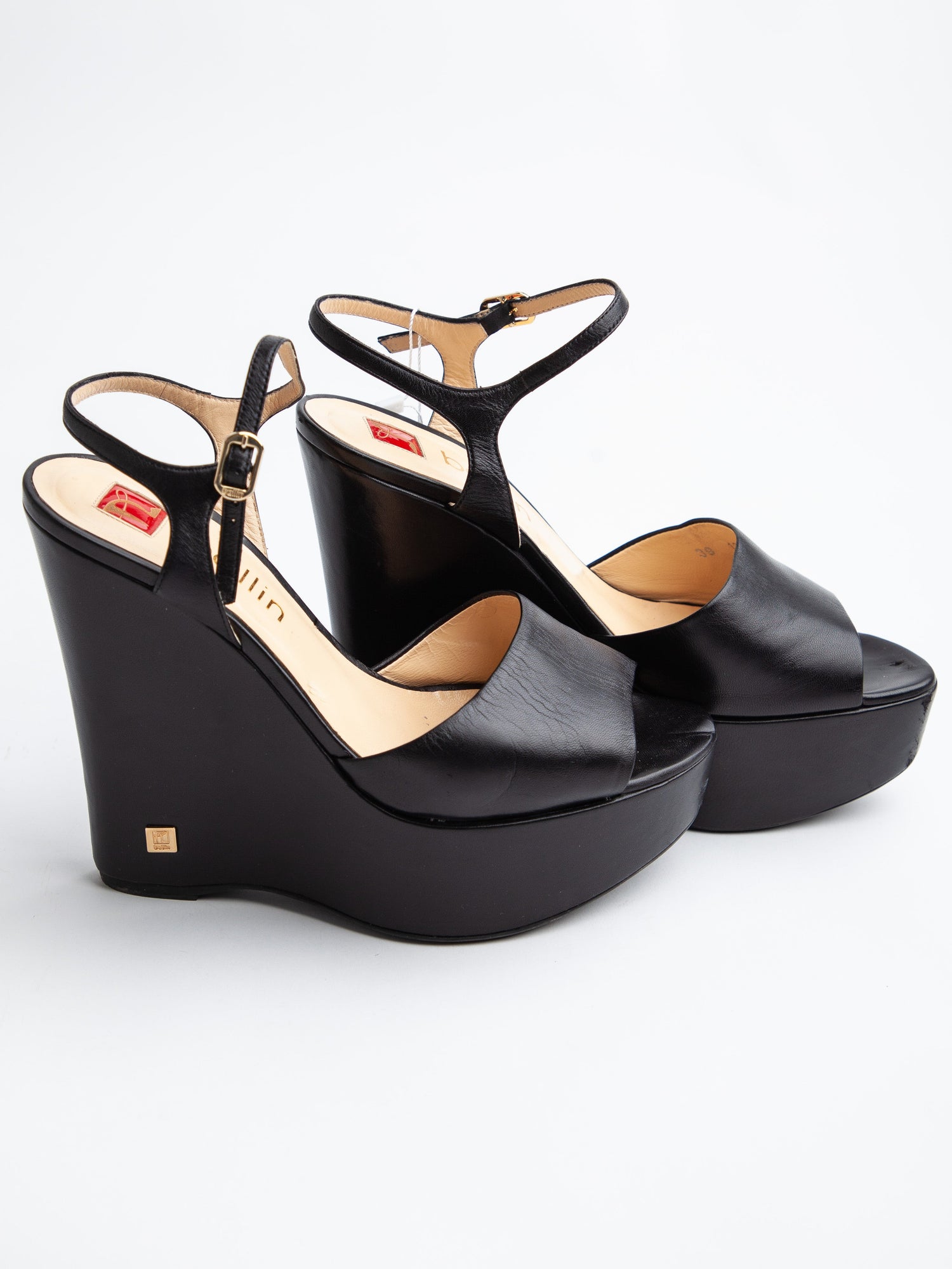 Good Ballin Black Wedge Sandals Size 38 Peep-Toe Ankle Strap