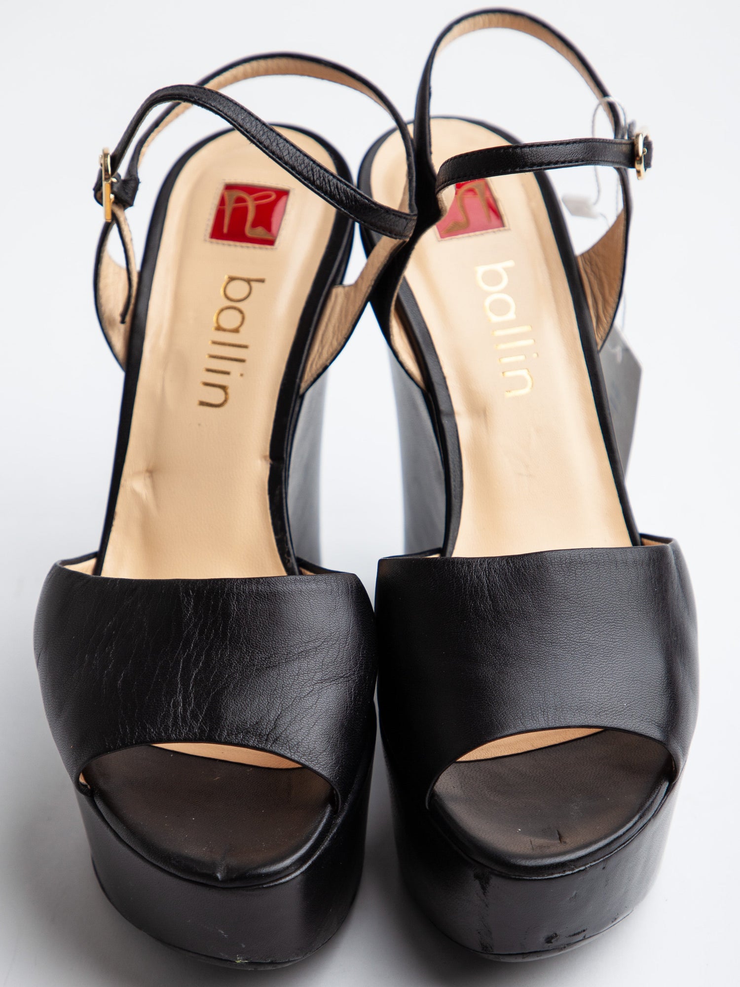 Good Ballin Black Wedge Sandals Size 38 Peep-Toe Ankle Strap