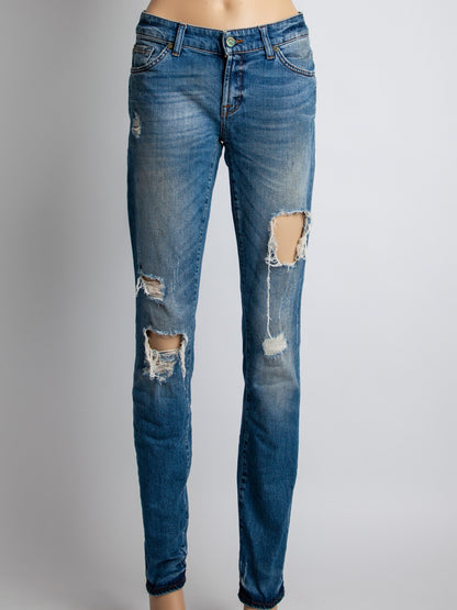 Average Condition 7 For All Mankind Blue Distressed Jeans Size M